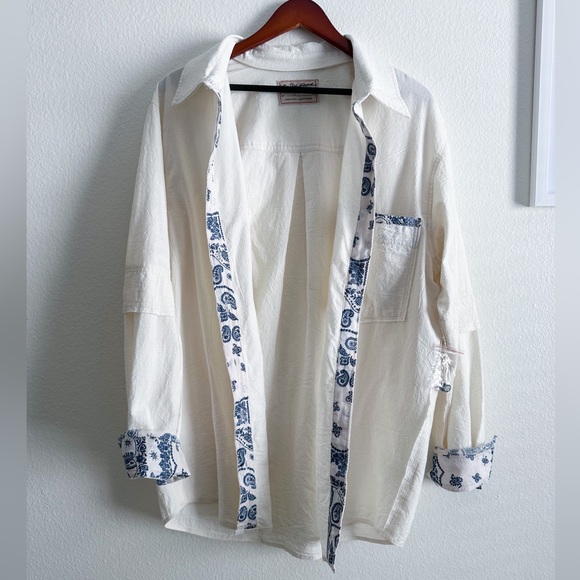 We The Free Free People Two To One Shirt in Ivory Combo Size Large NWOT - Picture 4 of 12